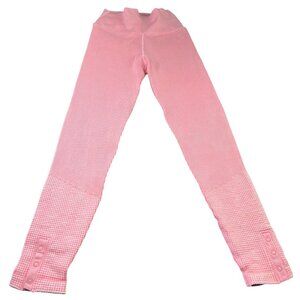 Offline By Aerie XS Ribbed Pink High-Waisted Cropped Leggings With Button Detail